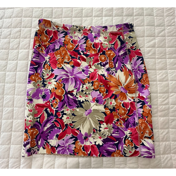 J MACLAUGHLIN Womens Skirt Large Purple Floral Tropical Stretch Pull On Preppy - Picture 2 of 8